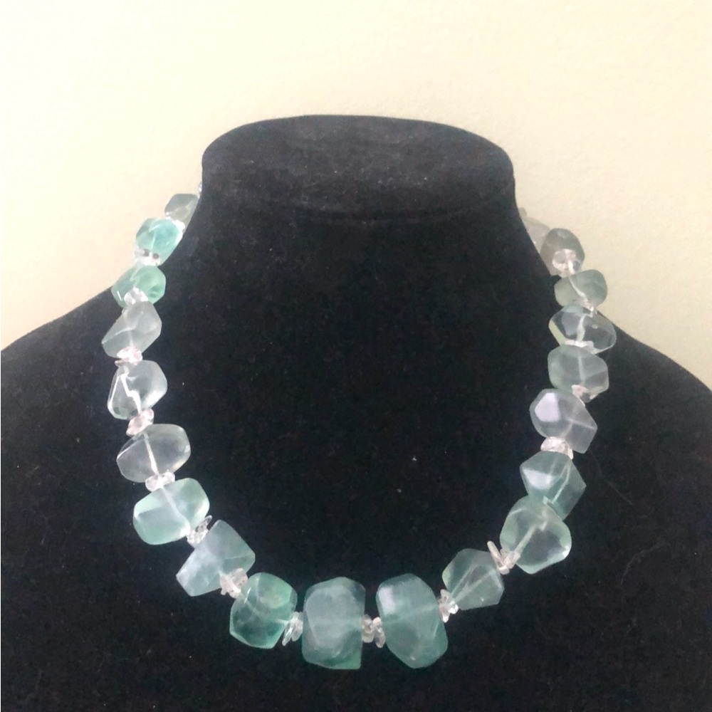 Green Gemstone and Clear Quartz Crystal Necklace